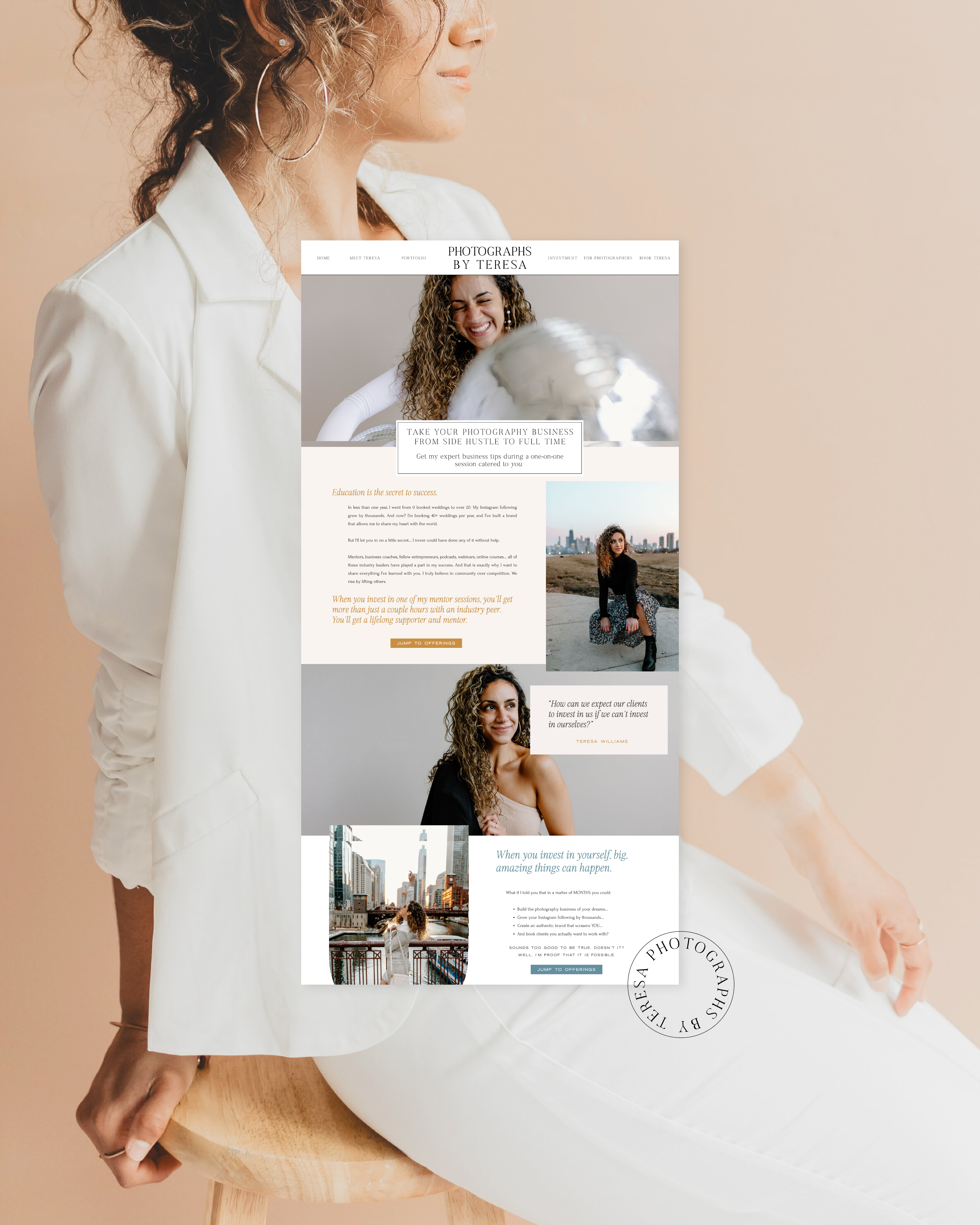 Wedding photographer website design mockup