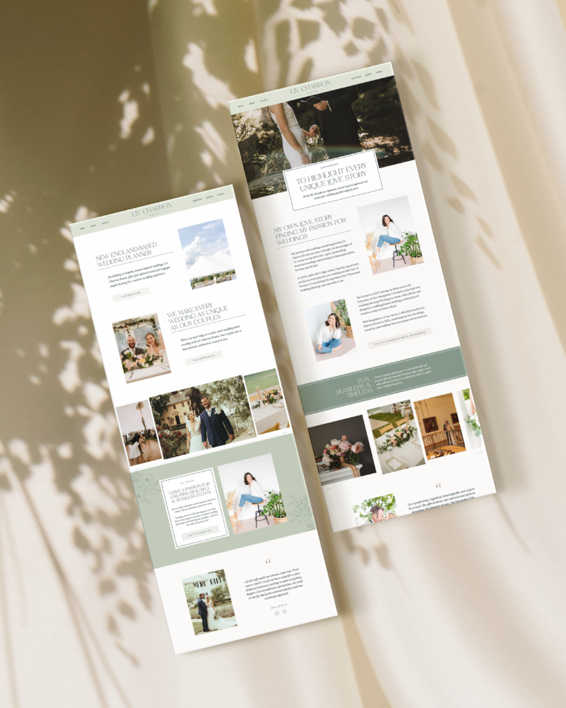 Timeless branding and website design mockups for a wedding planner