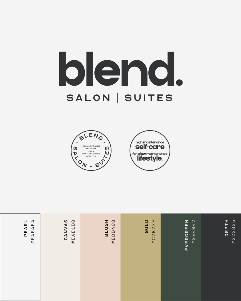 Brand marks and color palette for a modern brand and web design client