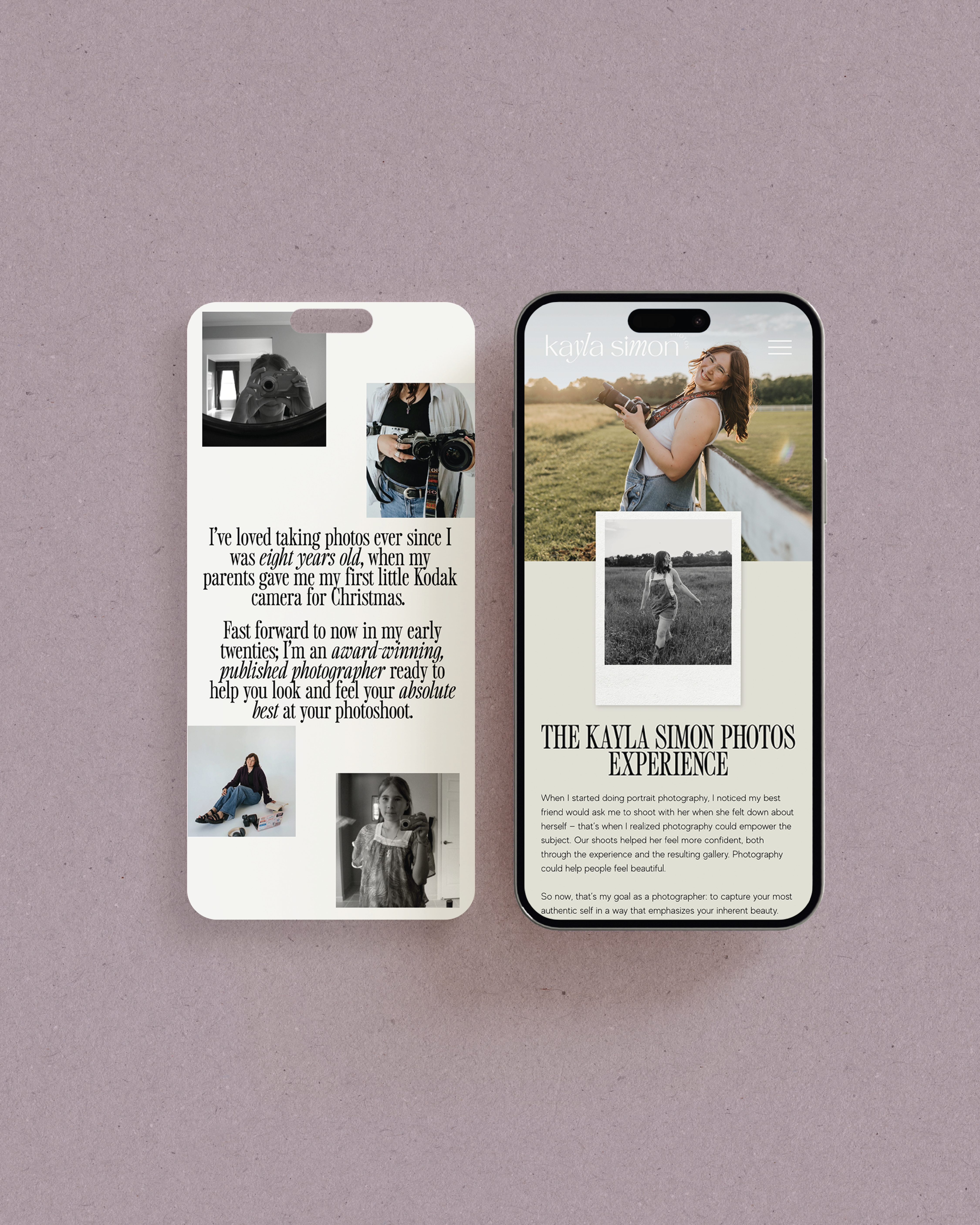 funky elevated mobile website design for a portrait photographer branding and website design